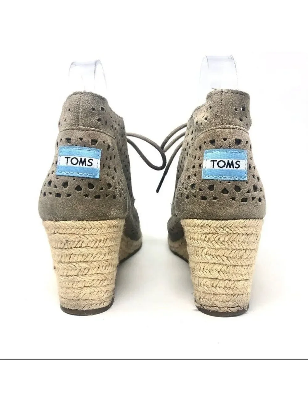 ** TOMS Perforated Tan Suede Espadrille Wedge Desert Boots Size 7.5
